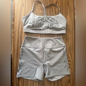 Kill Crew Apparel Gray 2PC Set Sports Bra Biker Shorts XL Graphic